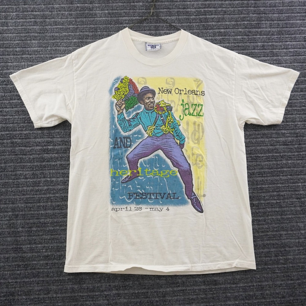 Vintage 90s Lee New Orleans Jazz Festival T-Shirt Mens L White 1997 Graphic